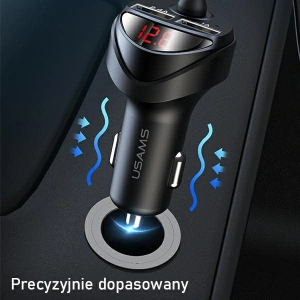 Ładowarka samochodowa USAMS C22 2xUSB+ kable 3w1 (lightning+microUSB+USB-C) czarny/black CC119TC01