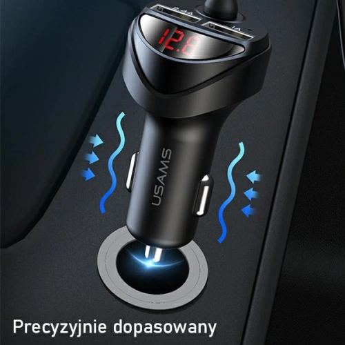 Ładowarka samochodowa USAMS C22 2xUSB+ kable 3w1 (lightning+microUSB+USB-C) czarny/black CC119TC01
