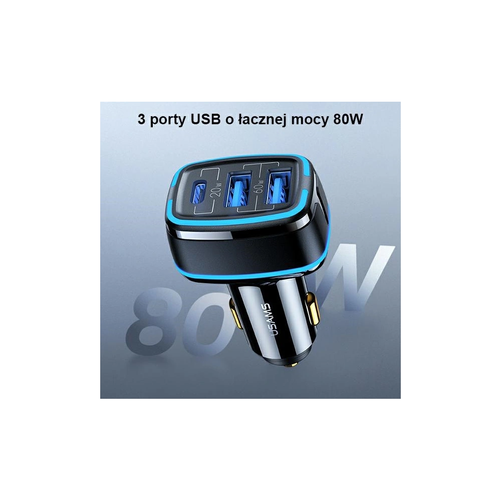 Hurtownia GSM - Auto nabíječka USAMS C24 2xUSB+1xUSB-C 80W rychlé nabíjení bílá/white CC126TC02 - USA504WHT - {ean13} - Hurt