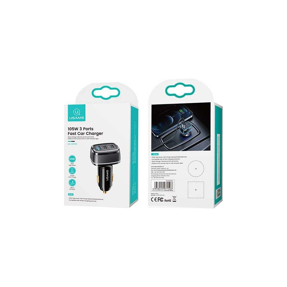 Hurtownia GSM - Automobilní nabíječka USAMS C24 2xUSB-C+1xUSB 105W Rychlé nabíjení bílá/white CC141TC02 - USA506WHT - {ean13} - Hurt