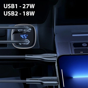 Hurtownia GSM - Ładowarka samochodowa USAMS C29 45W 2xUSB-A Fast Charge jasno złoty/light gold CC154CC01 - USA509GLD - {ean13} - Hurt