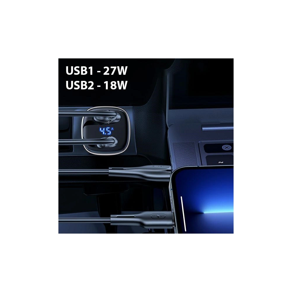 Hurtownia GSM - Automobilová nabíječka USAMS C29 45W 2xUSB-A Rychlé nabíjení jasně zlatá/light gold CC154CC01 - USA509GLD - {ean13} - Hurt