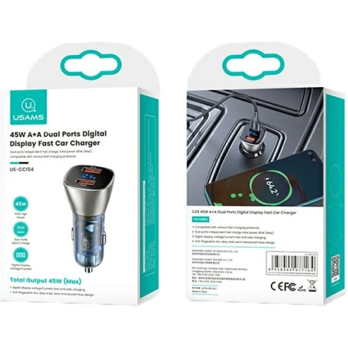 Ładowarka samochodowa USAMS C29 45W 2xUSB-A Fast Charge jasno złoty/light gold CC154CC01