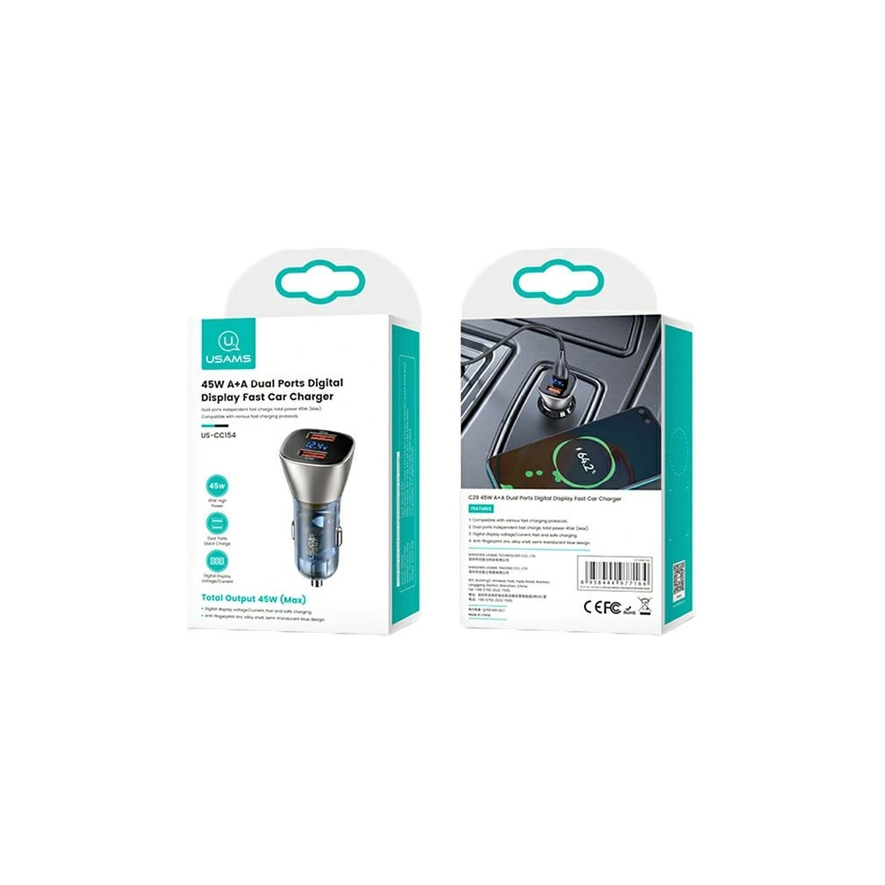 Hurtownia GSM - Ładowarka samochodowa USAMS C29 45W 2xUSB-A Fast Charge jasno złoty/light gold CC154CC01 - USA509GLD - {ean13} - Hurt