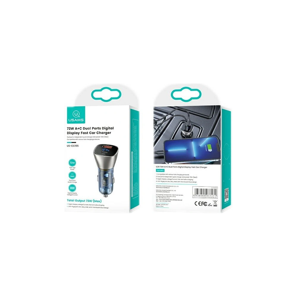 Hurtownia GSM - Ładowarka samochodowa USAMS C29 72W USB-A/USB-C Fast Charge jasno złoty/light gold CC155CC01 - USA510GLD - {ean13} - Hurt