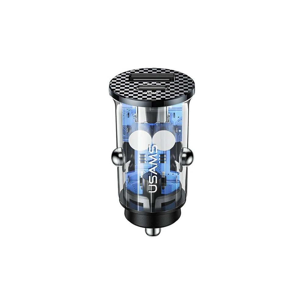 Hurtownia GSM - Ładowarka samochodowa USAMS C25 USB+USB-C 42.5W Fast Charge transparent czarny/black CC127CC01 - USA513BLK - {ean13} - Hurt