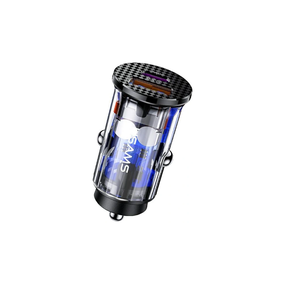 Wholesale USAMS Car Charger USB+USB-C C25 42.5W Fast Charge transparent black CC127CC01 (US-CC127) - USA513BLK - {ean13} - Hurt