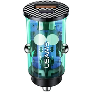Hurtownia GSM - Ładowarka samochodowa USAMS C25 USB+USB-C 42.5W Fast Charge transparent niebieski/blue CC127CC02 - USA514BLU - {ean13} - Hurt