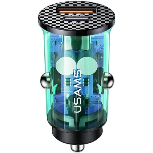 Ładowarka samochodowa USAMS C25 USB+USB-C 42.5W Fast Charge transparent niebieski/blue CC127CC02