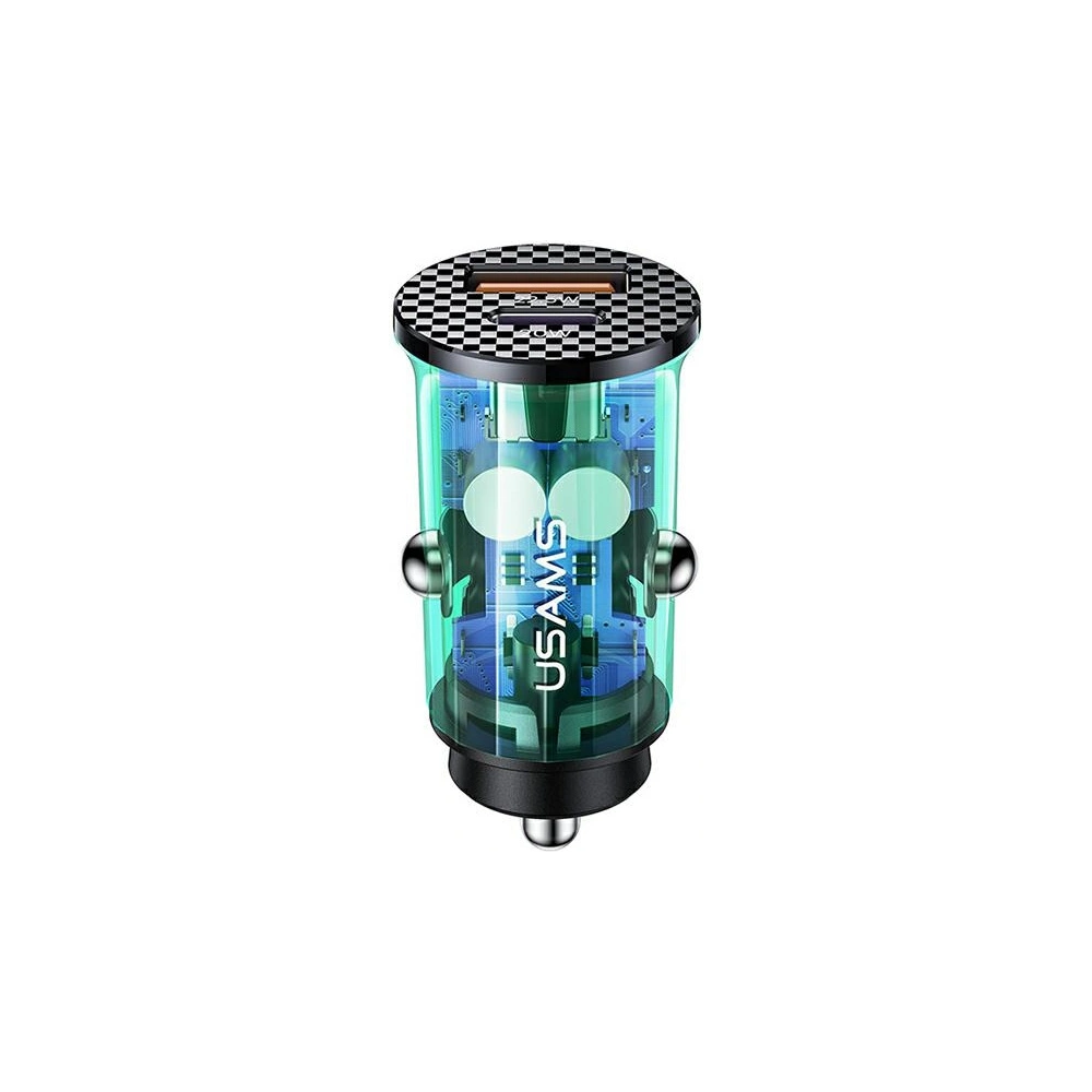 Hurtownia GSM - Ładowarka samochodowa USAMS C25 USB+USB-C 42.5W Fast Charge transparent niebieski/blue CC127CC02 - USA514BLU - {ean13} - Hurt