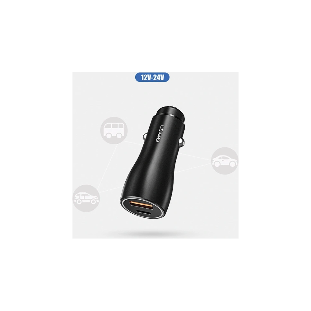 Hurtownia GSM - Automobilová nabíječka USAMS C6 USB+USB-C 18W 5V-3A QC3.0 Qualcom+PD 5,4A Rychlé nabíjení černá/black CC53GC01 - USA515BLK - {ean13} - Hurt