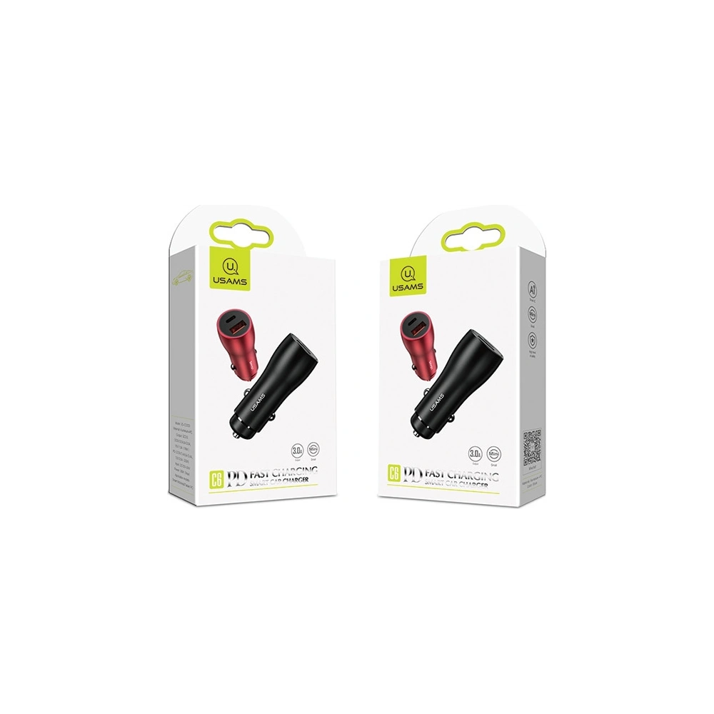 Hurtownia GSM - Automobilová nabíječka USAMS C6 USB+USB-C 18W 5V-3A QC3.0 Qualcom+PD 5,4A Rychlé nabíjení černá/black CC53GC01 - USA515BLK - {ean13} - Hurt