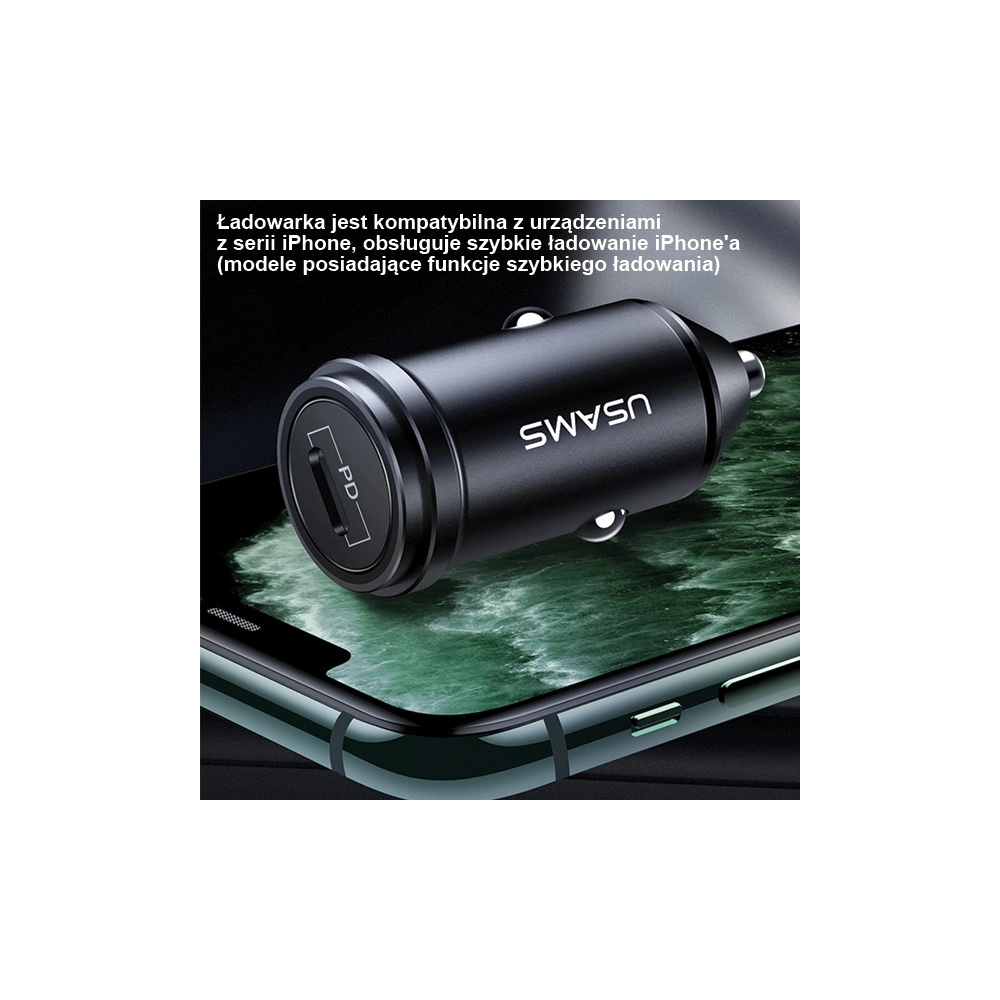Hurtownia GSM - Automobilní nabíječka USAMS C14 USB-C 18W 5V-3A PD3.0 rychlé nabíjení šedá/grey CC95GC02 - USA517GRY - {ean13} - Hurt