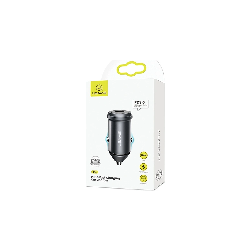 Hurtownia GSM - Automobilní nabíječka USAMS C14 USB-C 18W 5V-3A PD3.0 rychlé nabíjení šedá/grey CC95GC02 - USA517GRY - {ean13} - Hurt