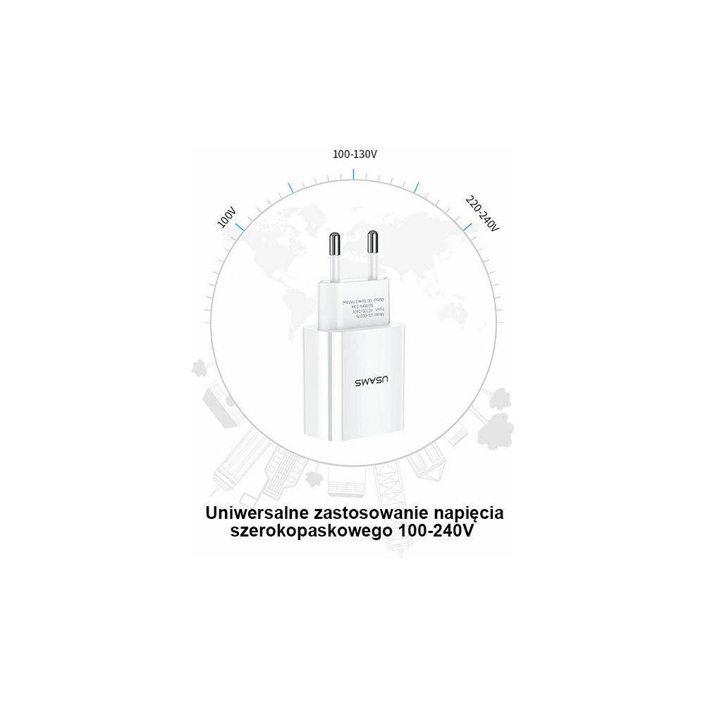 Hurtownia GSM - Ładowarka sieciowa USAMS T18 1xUSB 2,1A biały/white Fast Charging CC075TC01 - USA520WHT - {ean13} - Hurt
