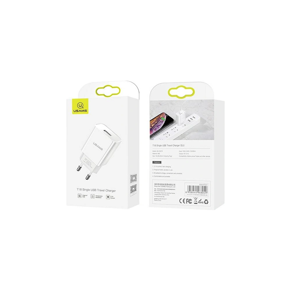 Hurtownia GSM - Ładowarka sieciowa USAMS T18 1xUSB 2,1A biały/white Fast Charging CC075TC01 - USA520WHT - {ean13} - Hurt
