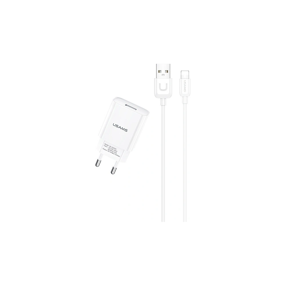Hurtownia GSM - Ładowarka sieciowa USAMS T21 1xUSB lightning biały/white 2,1A Fast Charging T21OCLN01 - USA521WHT - {ean13} - Hurt