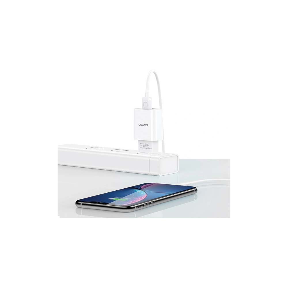 Hurtownia GSM - Ładowarka sieciowa USAMS T21 1xUSB lightning biały/white 2,1A Fast Charging T21OCLN01 - USA521WHT - {ean13} - Hurt