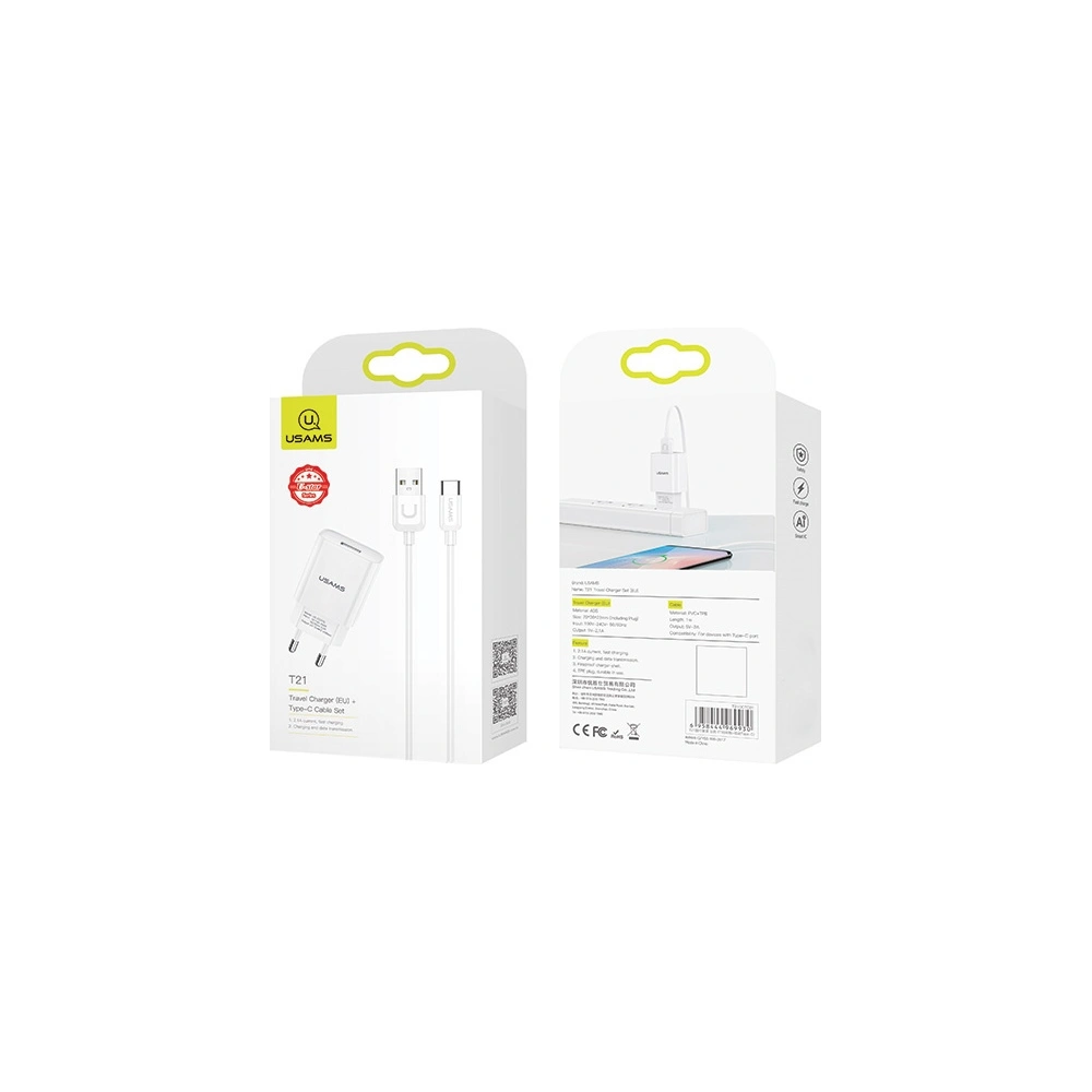 Hurtownia GSM - Ładowarka sieciowa USAMS T21 1xUSB USB-C biały/white 2,1A Fast Charging T21OCTC01 - USA523WHT - {ean13} - Hurt