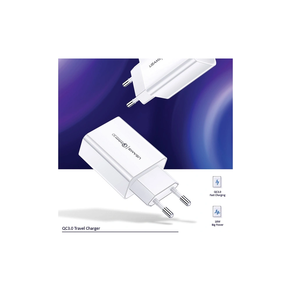 Hurtownia GSM - Ładowarka sieciowa USAMS T22 1xUSB 18W 3A QC3.0 Fast Charging biały/white CC83TC01 - USA524WHT - {ean13} - Hurt