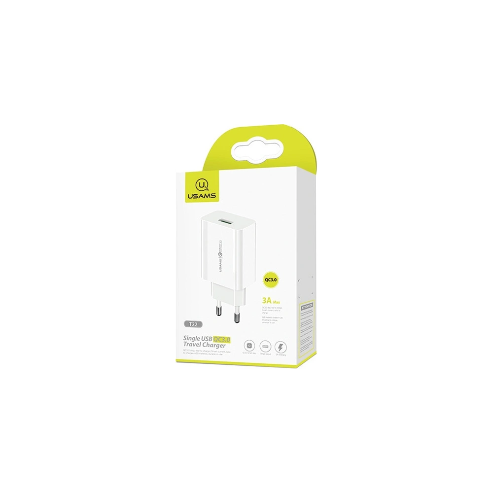 Hurtownia GSM - Ładowarka sieciowa USAMS T22 1xUSB 18W 3A QC3.0 Fast Charging biały/white CC83TC01 - USA524WHT - {ean13} - Hurt