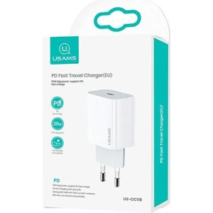Ładowarka sieciowa USAMS T34 1xUSB-C 20W 5V-3A PD3.0 Fast Charging biały/white CC118TC01