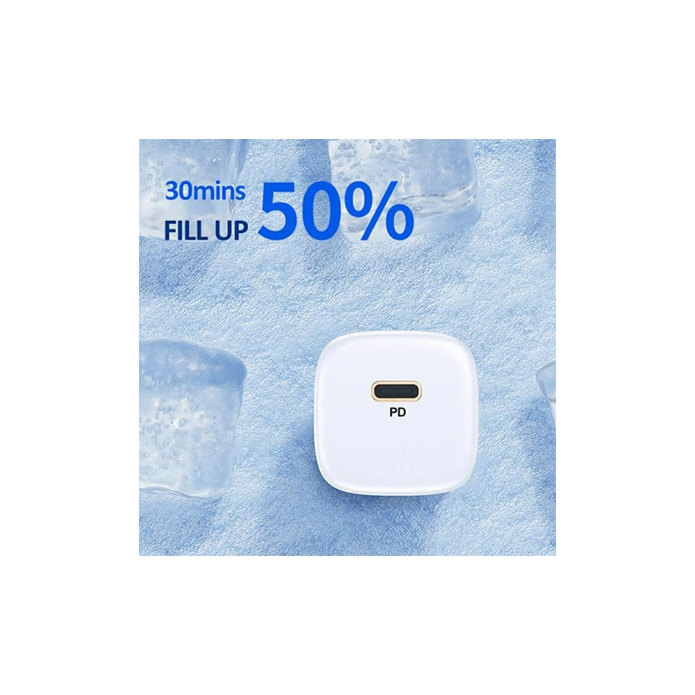 Wholesale USAMS Wall Charger 1xUSB-C T36 mini 20W + cable USB-C-Lightning white PD3.0 Fast Charging XFKXLOGTL02 (US-CC124+US-SJ484) - USA528WHT - {ean13} - Hurt