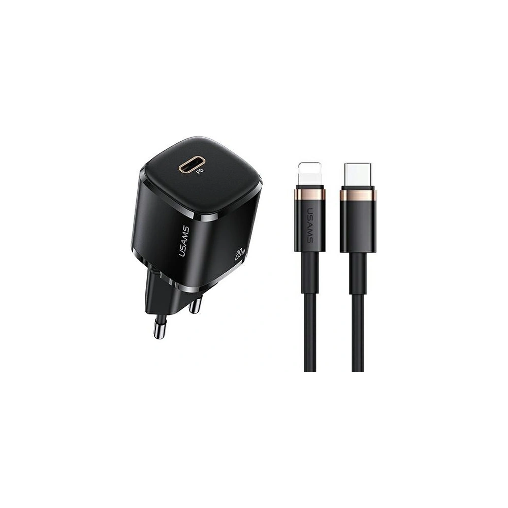 Hurtownia GSM - Ładowarka sieciowa USAMS T36 mini 1xUSB-C 20W + kabel USB-C-Lightning czarny/black PD3.0 Fast Charging XFKXLOGTL01 - USA529BLK - {ean13} - Hurt