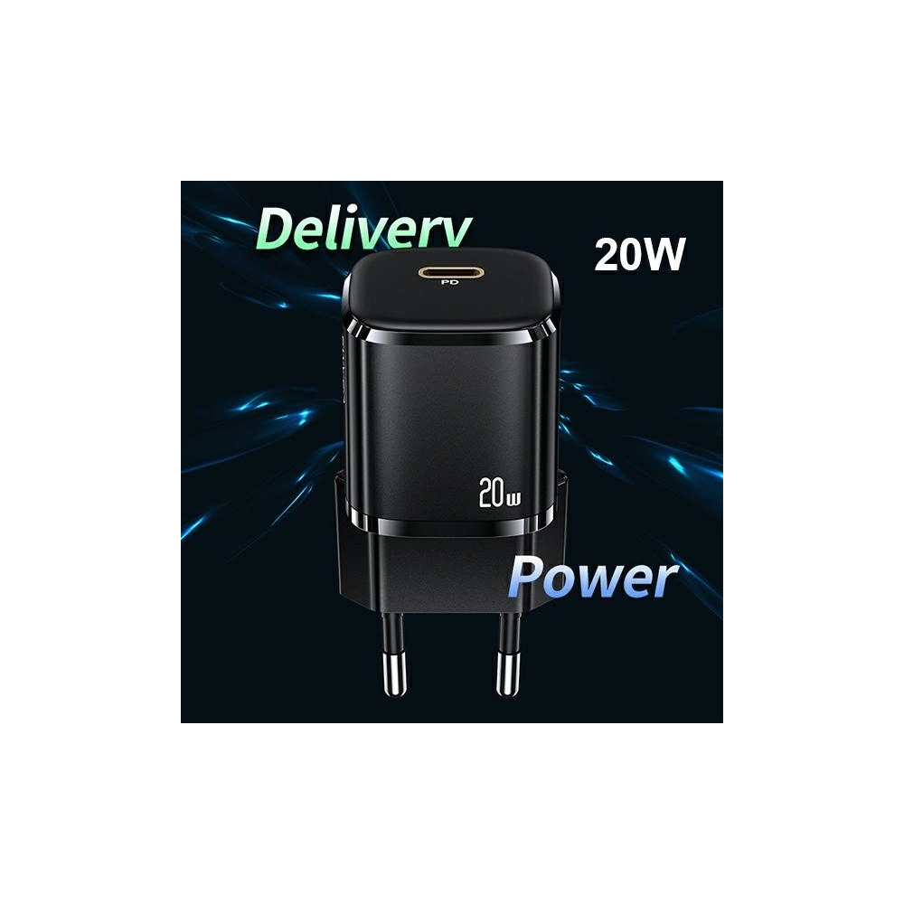 Wholesale USAMS Wall Charger 1xUSB-C T36 mini 20W + cable USB-C-Lightning black PD3.0 Fast Charging XFKXLOGTL01 (US-CC124+US-SJ484) - USA529BLK - {ean13} - Hurt