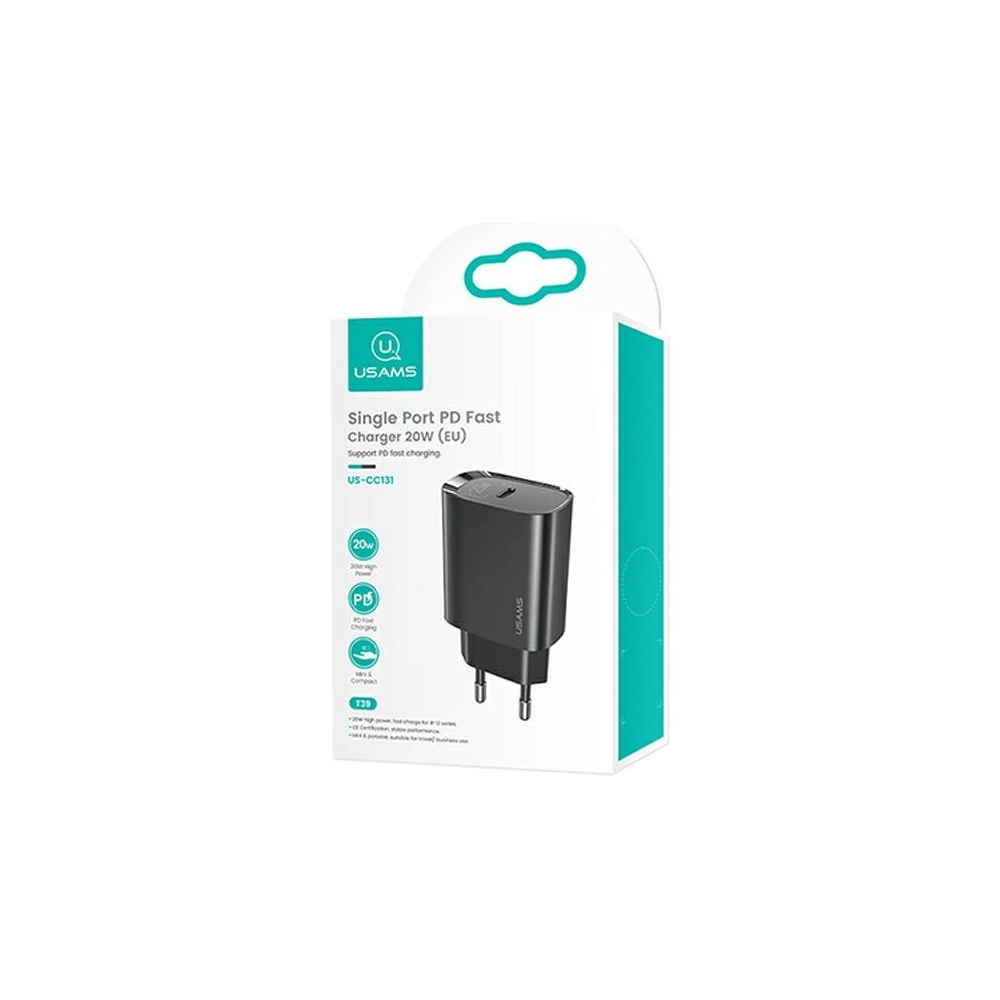 Hurtownia GSM - Síťová nabíječka USAMS T39 1xUSB-C 20W PD3.0 Rychlé nabíjení černá/black CC131TC01 - USA531BLK - {ean13} - Hurt