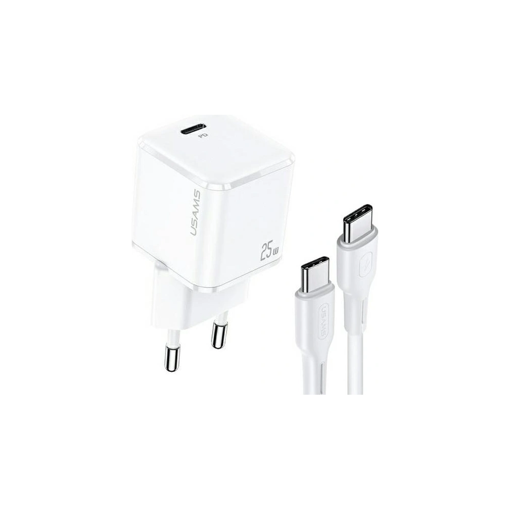 Wholesale USAMS Wall Charger 1xUSB-C T42 mini 25W Super SI PD3.0 Fast Charging + cable U43 USB-C/USB-C white YJXLOGTC02 (USAMS-YJ) - USA534WHT - {ean13} - Hurt
