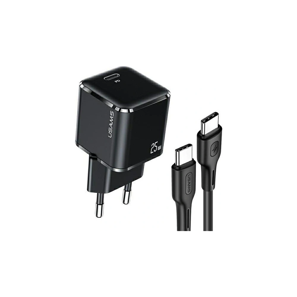 Wholesale USAMS Wall Charger 1xUSB-C T42 mini 25W Super SI PD3.0 Fast Charging + cable U43 USB-C/USB-C black YJXLOGTC01 (USAMS-YJ) - USA535BLK - {ean13} - Hurt