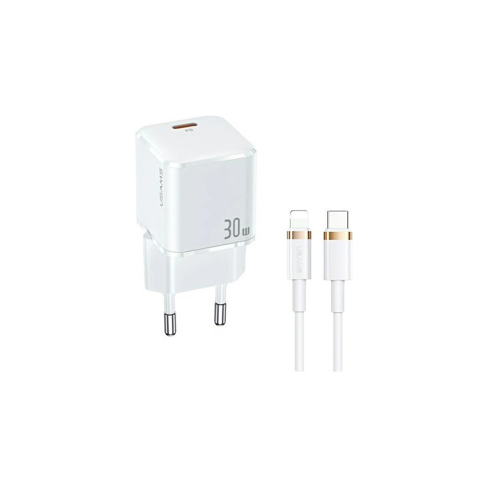 Hurtownia GSM - Ładowarka sieciowa USAMS T45 1xUSB-C 30W PD3.0 +QC3.0 Fast Charging +kabel U63 USB-C/Lightning biały/white UXTZH02 - USA536WHT - {ean13} - Hurt
