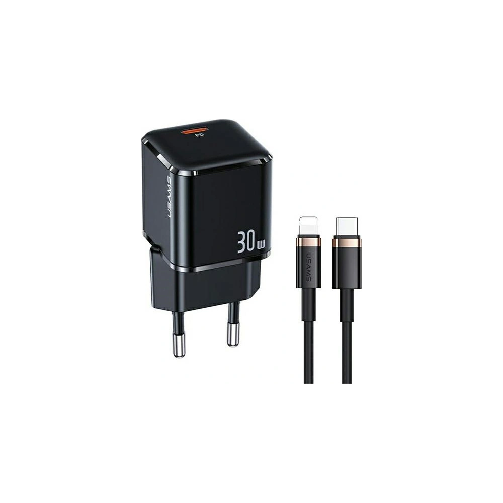 Hurtownia GSM - Ładowarka sieciowa USAMS T45 1xUSB-C 30W PD3.0 +QC3.0 Fast Charging +kabel U63 USB-C/Lightning czarny/black UXTZH01 - USA537BLK - {ean13} - Hurt