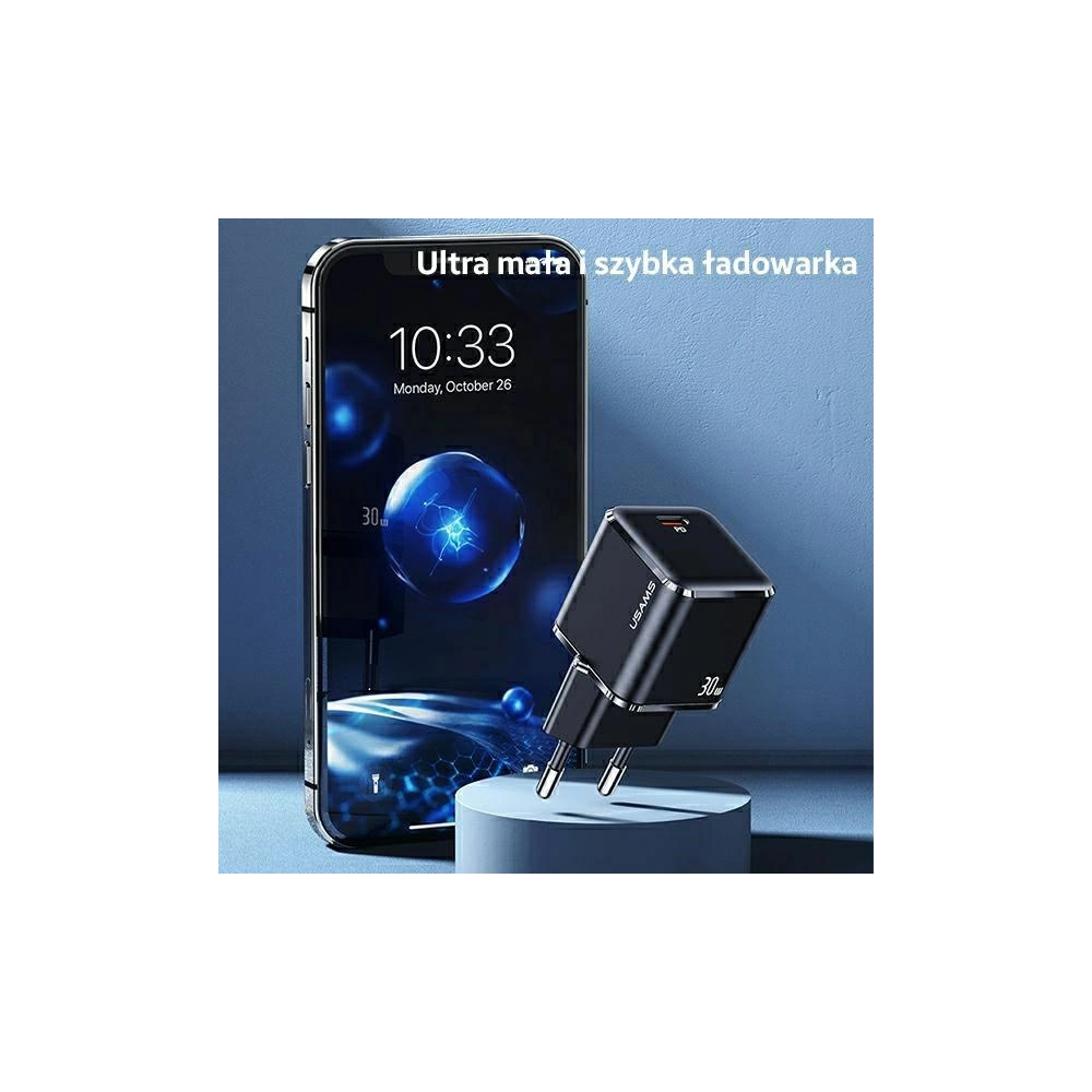 Hurtownia GSM - Ładowarka sieciowa USAMS T45 1xUSB-C 30W PD3.0 +QC3.0 Fast Charging +kabel U63 USB-C/Lightning czarny/black UXTZH01 - USA537BLK - {ean13} - Hurt