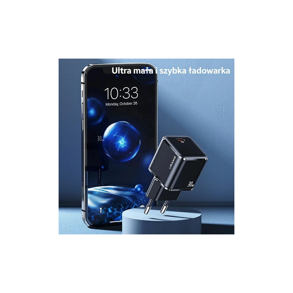 Hurtownia GSM - Ładowarka sieciowa USAMS T45 mini 1xUSB-C 30W PD3.0 Fast Charging czarny/black CC148TC01 - USA539BLK - {ean13} - Hurt