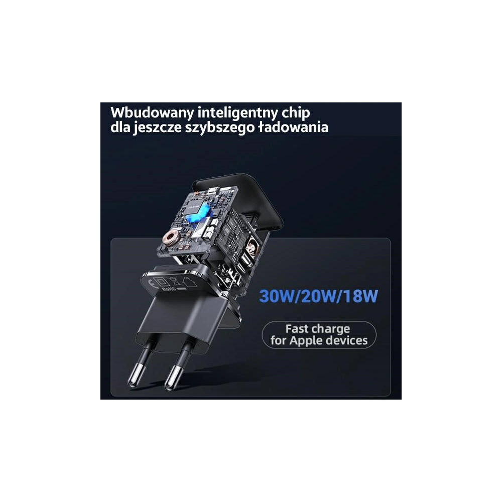 Hurtownia GSM - Ładowarka sieciowa USAMS T45 mini 1xUSB-C 30W PD3.0 Fast Charging czarny/black CC148TC01 - USA539BLK - {ean13} - Hurt