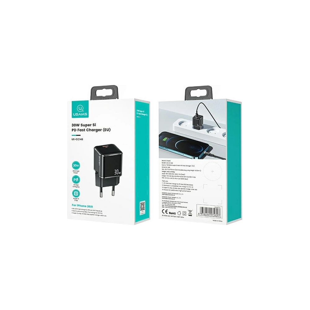 Hurtownia GSM - Ładowarka sieciowa USAMS T45 mini 1xUSB-C 30W PD3.0 Fast Charging czarny/black CC148TC01 - USA539BLK - {ean13} - Hurt