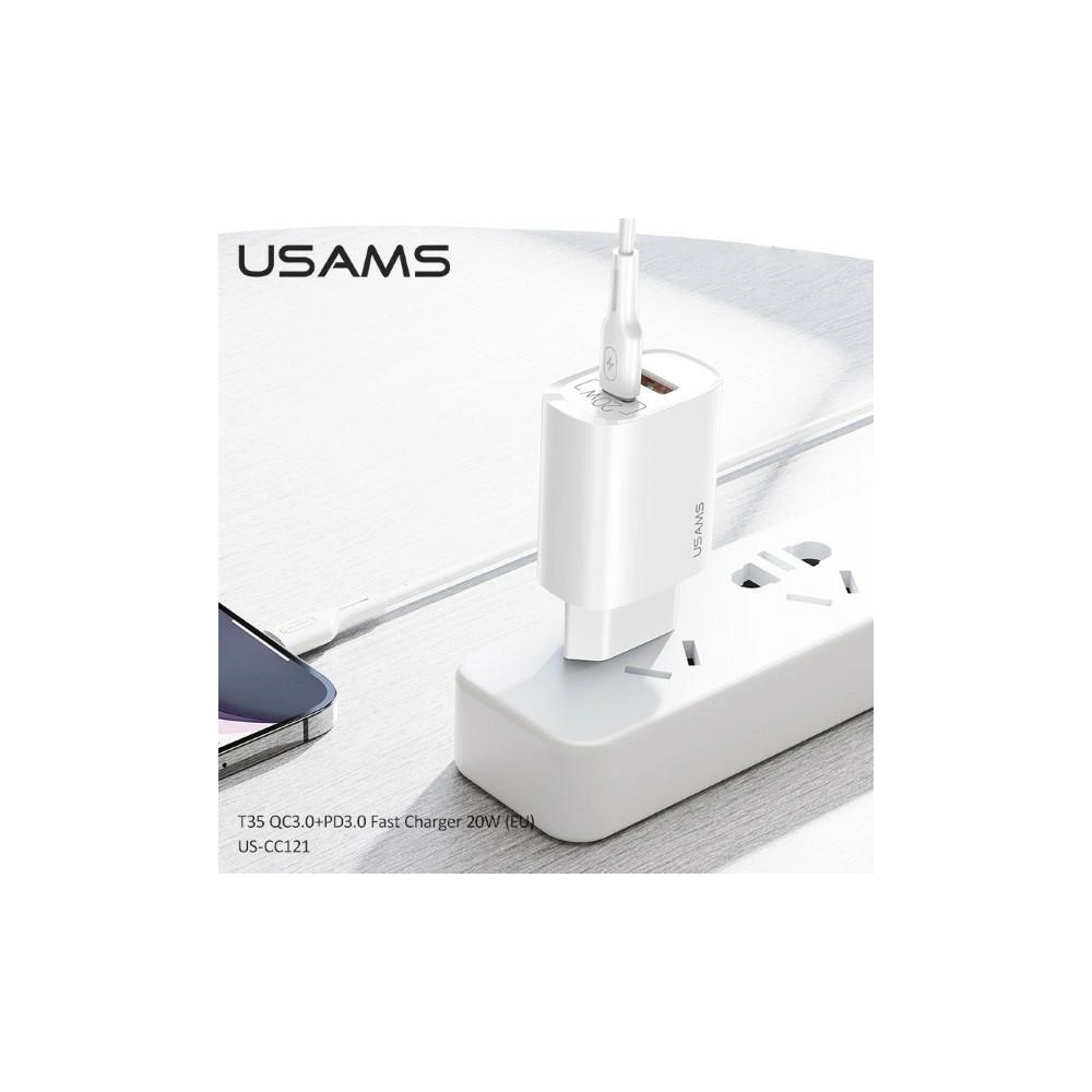 Hurtownia GSM - Nabíječka USAMS T35 1xUSB-C+1xUSB 20W PD3.0 +QC3.0 rychlé nabíjení bílá/white CC121TC01 - USA540WHT - {ean13} - Hurt