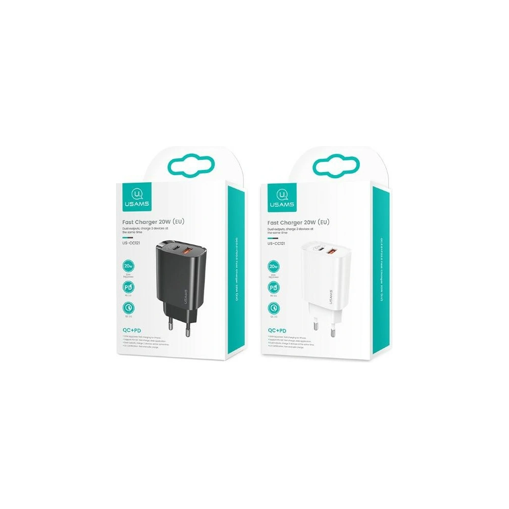 Hurtownia GSM - Nabíječka USAMS T35 1xUSB-C+1xUSB 20W PD3.0 +QC3.0 rychlé nabíjení bílá/white CC121TC01 - USA540WHT - {ean13} - Hurt