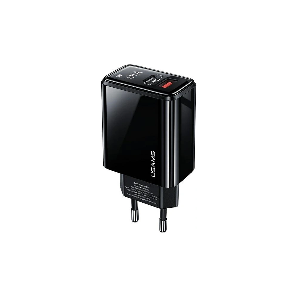 Hurtownia GSM - Ładowarka sieciowa USAMS T40 1xUSB-C+1xUSB 20W LED PD3.0 +QC3.0 Fast Charging czarny/black CC133TC01 - USA543BLK - {ean13} - Hurt