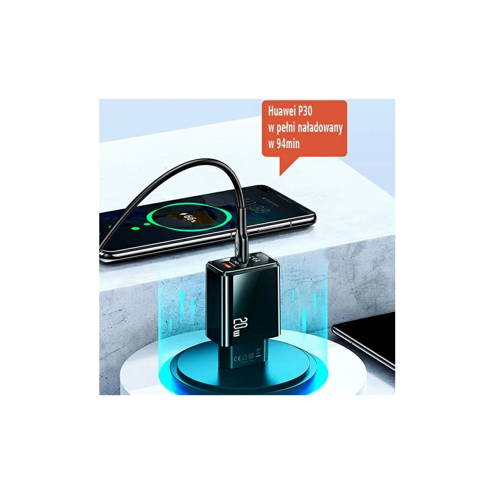 Hurtownia GSM - Ładowarka sieciowa USAMS T40 1xUSB-C+1xUSB 20W LED PD3.0 +QC3.0 Fast Charging czarny/black CC133TC01 - USA543BLK - {ean13} - Hurt