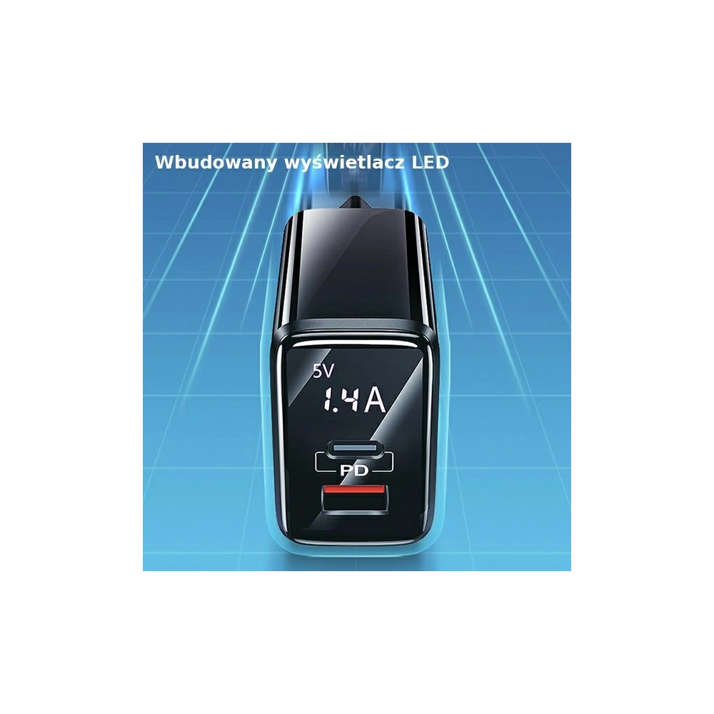 Hurtownia GSM - Síťová nabíječka USAMS T40 1xUSB-C+1xUSB 20W LED PD3.0 +QC3.0 Rychlé nabíjení černá/black CC133TC01 - USA543BLK - {ean13} - Hurt