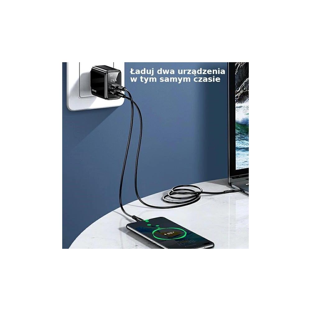 Hurtownia GSM - Síťová nabíječka USAMS T40 1xUSB-C+1xUSB 20W LED PD3.0 +QC3.0 Rychlé nabíjení černá/black CC133TC01 - USA543BLK - {ean13} - Hurt