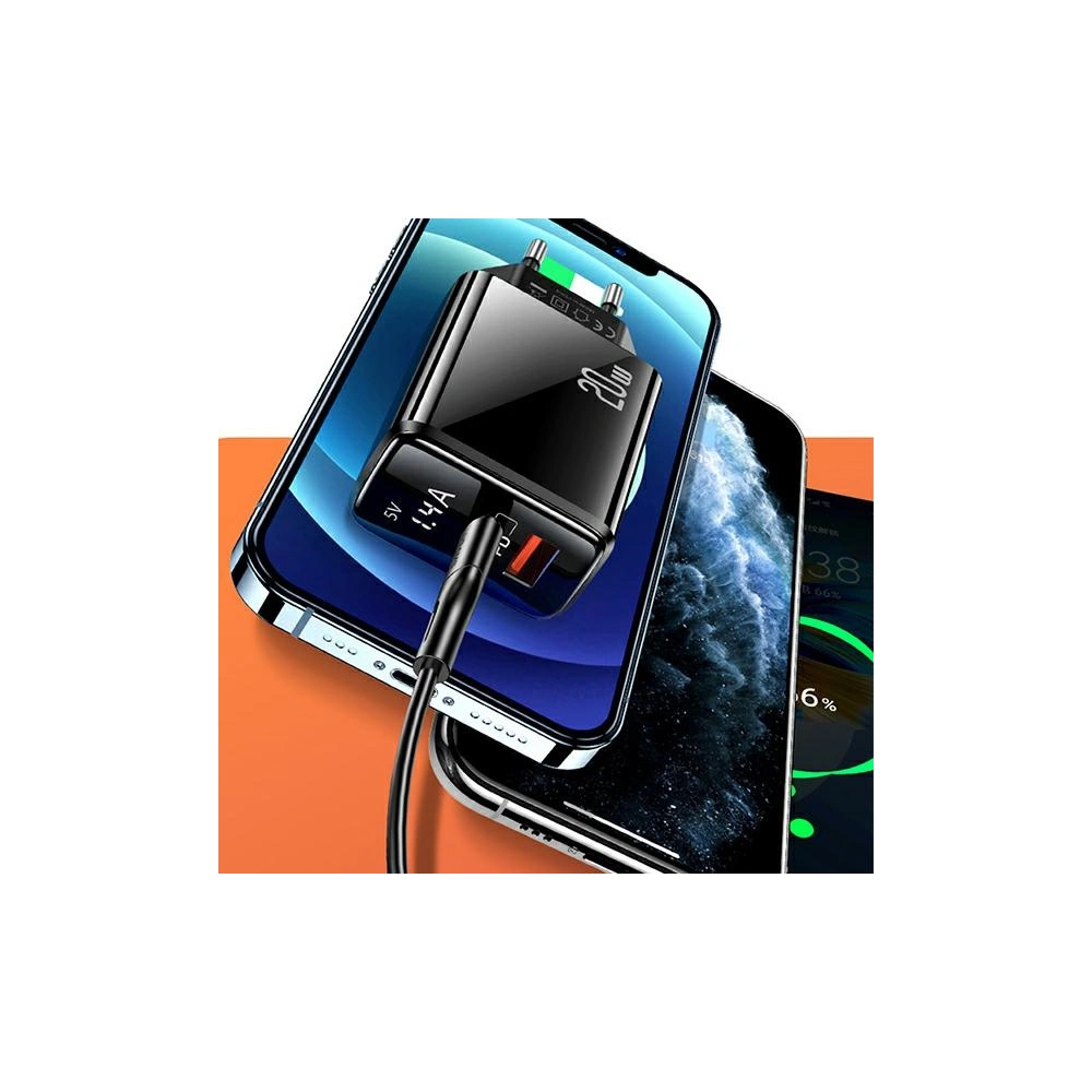 Hurtownia GSM - Ładowarka sieciowa USAMS T40 1xUSB-C+1xUSB 20W LED PD3.0 +QC3.0 Fast Charging czarny/black CC133TC01 - USA543BLK - {ean13} - Hurt