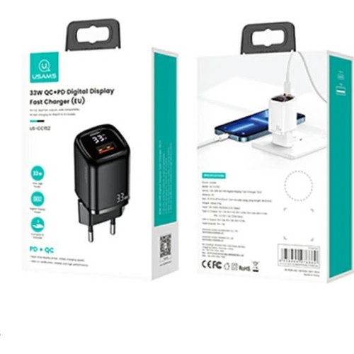 Ładowarka sieciowa USAMS T46 1xUSB-C+1xUSB 33W PD3.0 +QC3.0 Fast Charging czarny/black CC152TC01