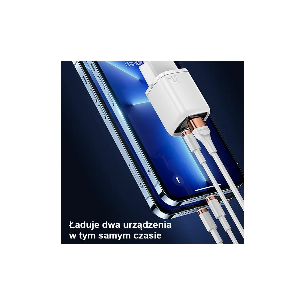 Hurtownia GSM - Síťová nabíječka USAMS T46 1xUSB-C+1xUSB 33W PD3.0 +QC3.0 Rychlé nabíjení +kabel U63 USB-C/Lightning bílý/white UDTZ02 - USA548WHT - {ean13} - Hurt