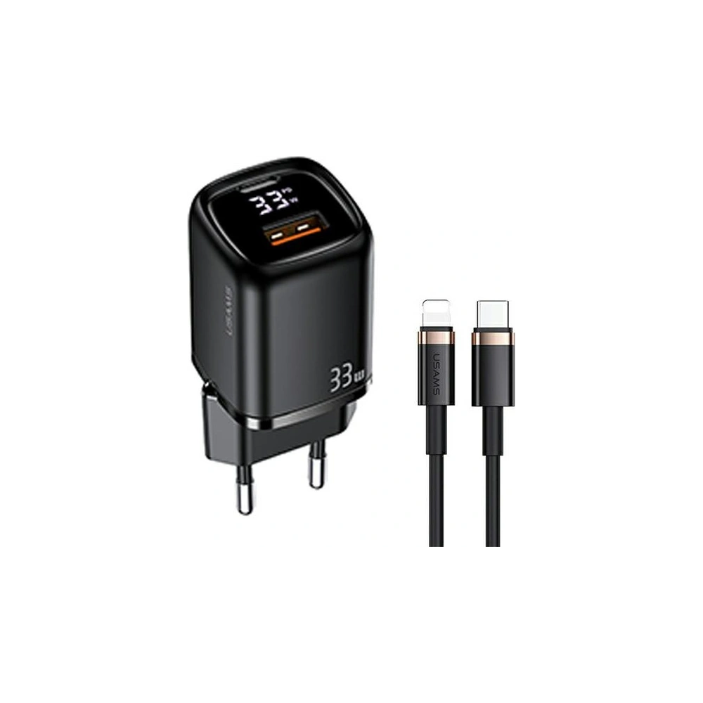 Hurtownia GSM - Síťová nabíječka USAMS T46 1xUSB-C+1xUSB 33W PD3.0 +QC3.0 rychlé nabíjení +kabel U63 USB-C/Lightning černý/black UDTZ01 - USA549BLK - {ean13} - Hurt