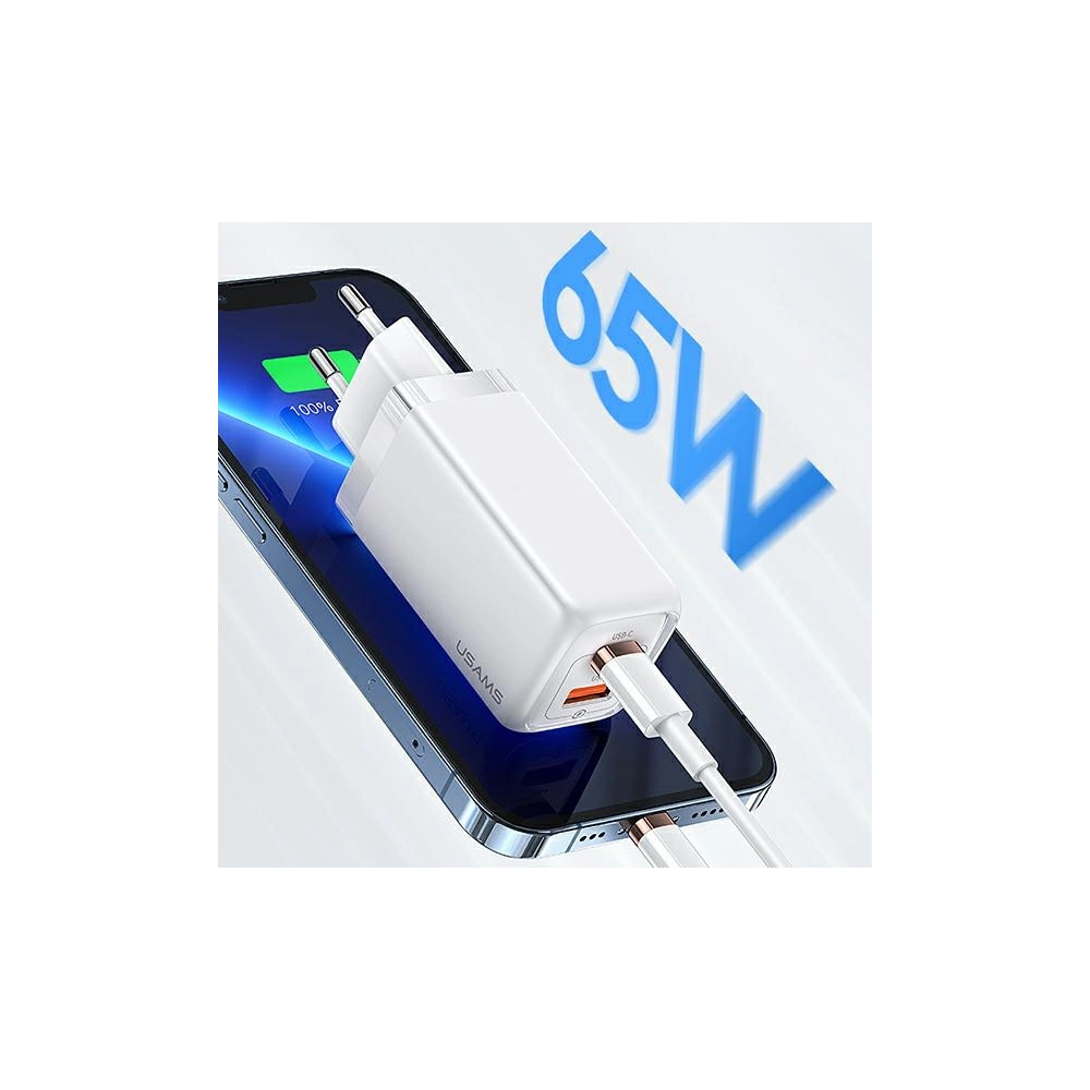 Hurtownia GSM - Síťová nabíječka USAMS T47 1xUSB-C+1xUSB 65W PD Rychlé nabíjení Super Si bílá/white CC153TC02 - USA550WHT - {ean13} - Hurt