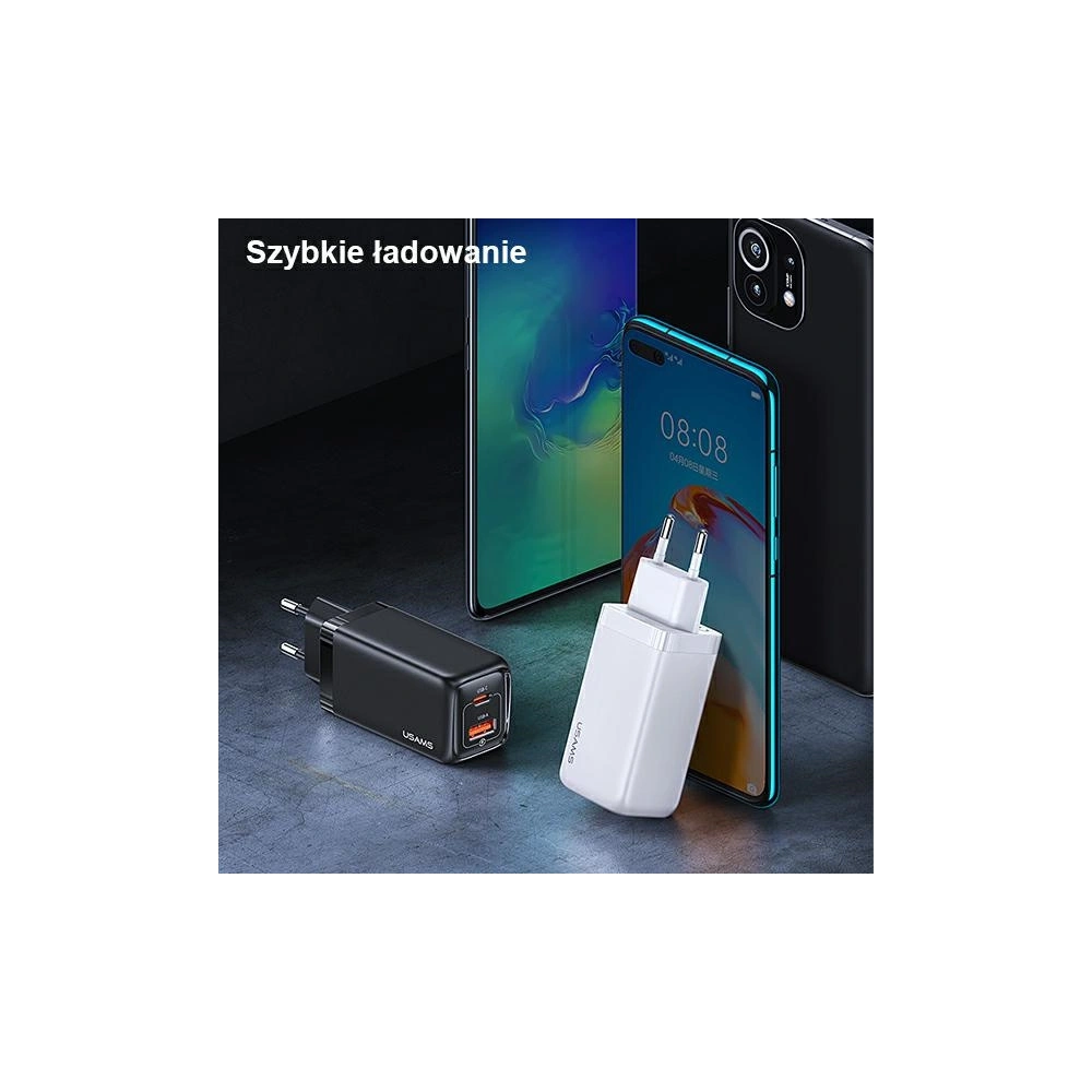 Hurtownia GSM - Síťová nabíječka USAMS T47 1xUSB-C+1xUSB 65W PD Rychlé nabíjení Super Si bílá/white CC153TC02 - USA550WHT - {ean13} - Hurt